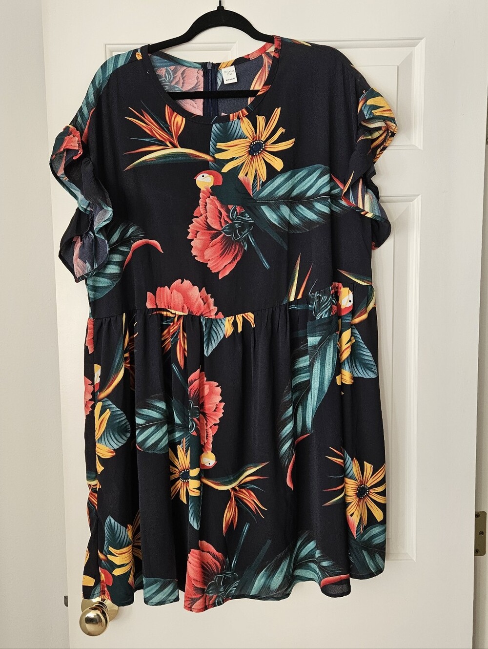 Tropical Floral Dress - Black with Tropical Pattern